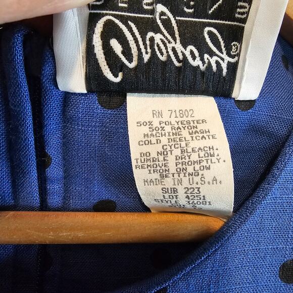 Vintage Peplum Dress Womens Small Blue Polka Dot 80s Glam Rock Retro Pinup Bow - Picture 14 of 14